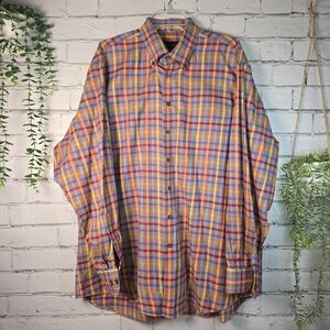 SCOTT BARBER PLAID LONG SLEEVE BUTTON DOWN MULTI COLOR 1005 COTTON MENS SIZE XL